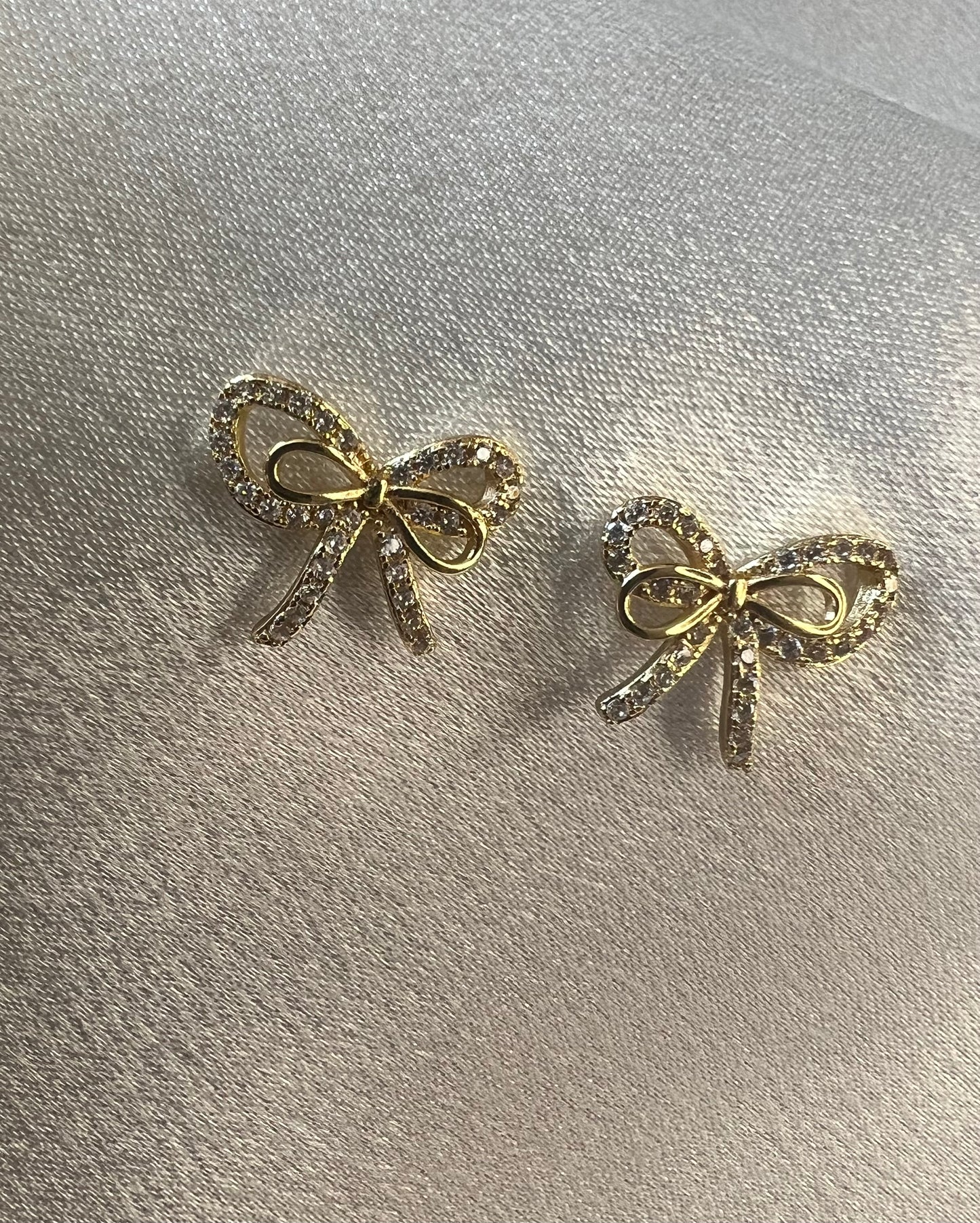 Gold Diamanté Bow Stud Earrings – Playful Elegance | Tarnish Resistant