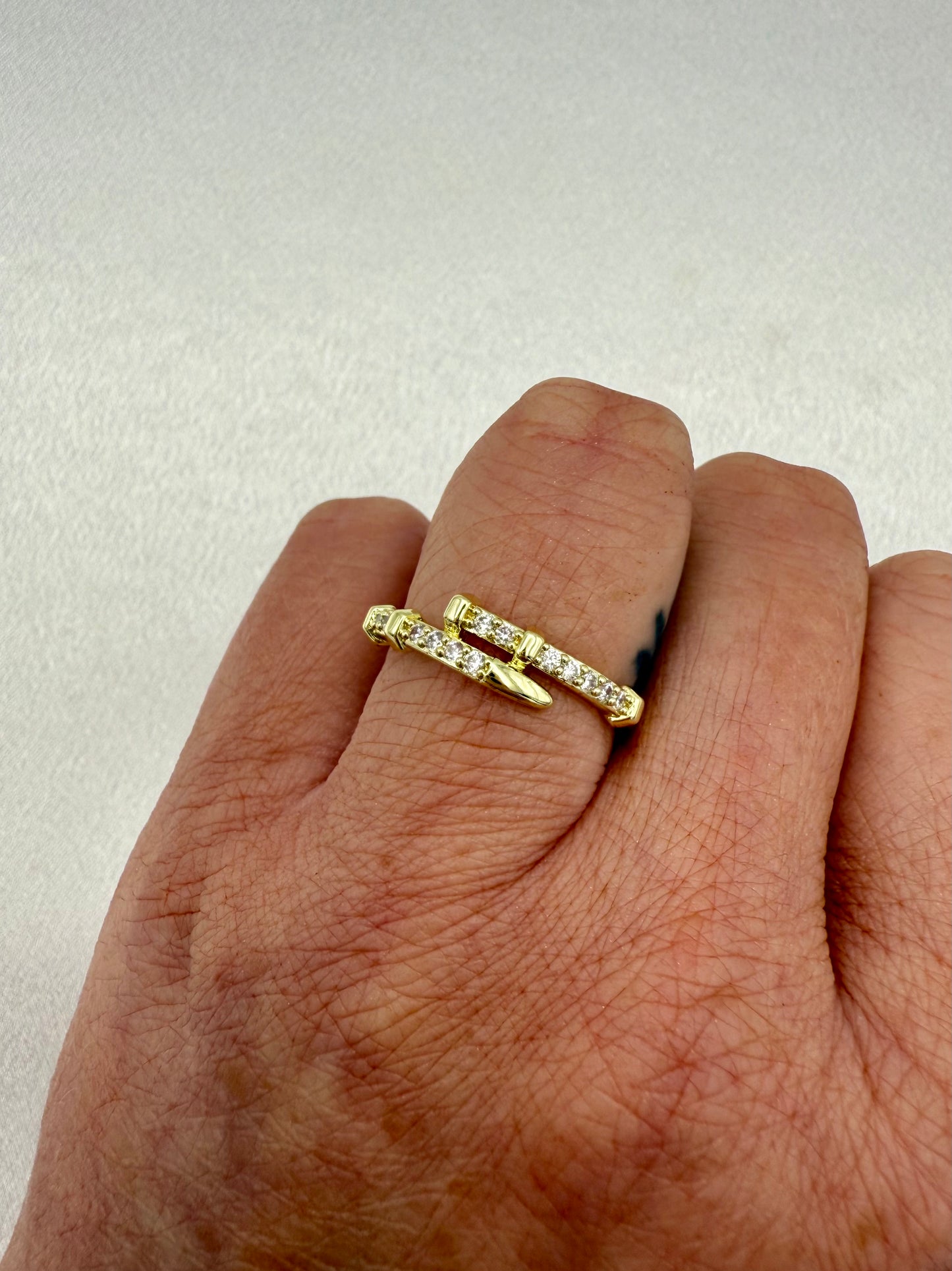 18K Gold Plated Cubic Zirconia Nail Bracelet & Ring Set – Cartier Style Elegance with Modern Edge