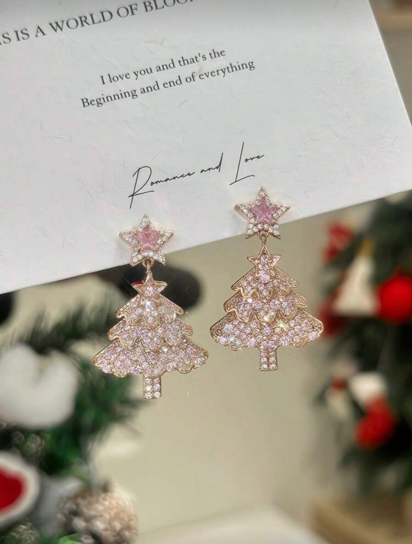 Luxury Sparkling Star Christmas Tree Earrings – Elegant, Radiant & Festive- Pinc Cubic Zirconia