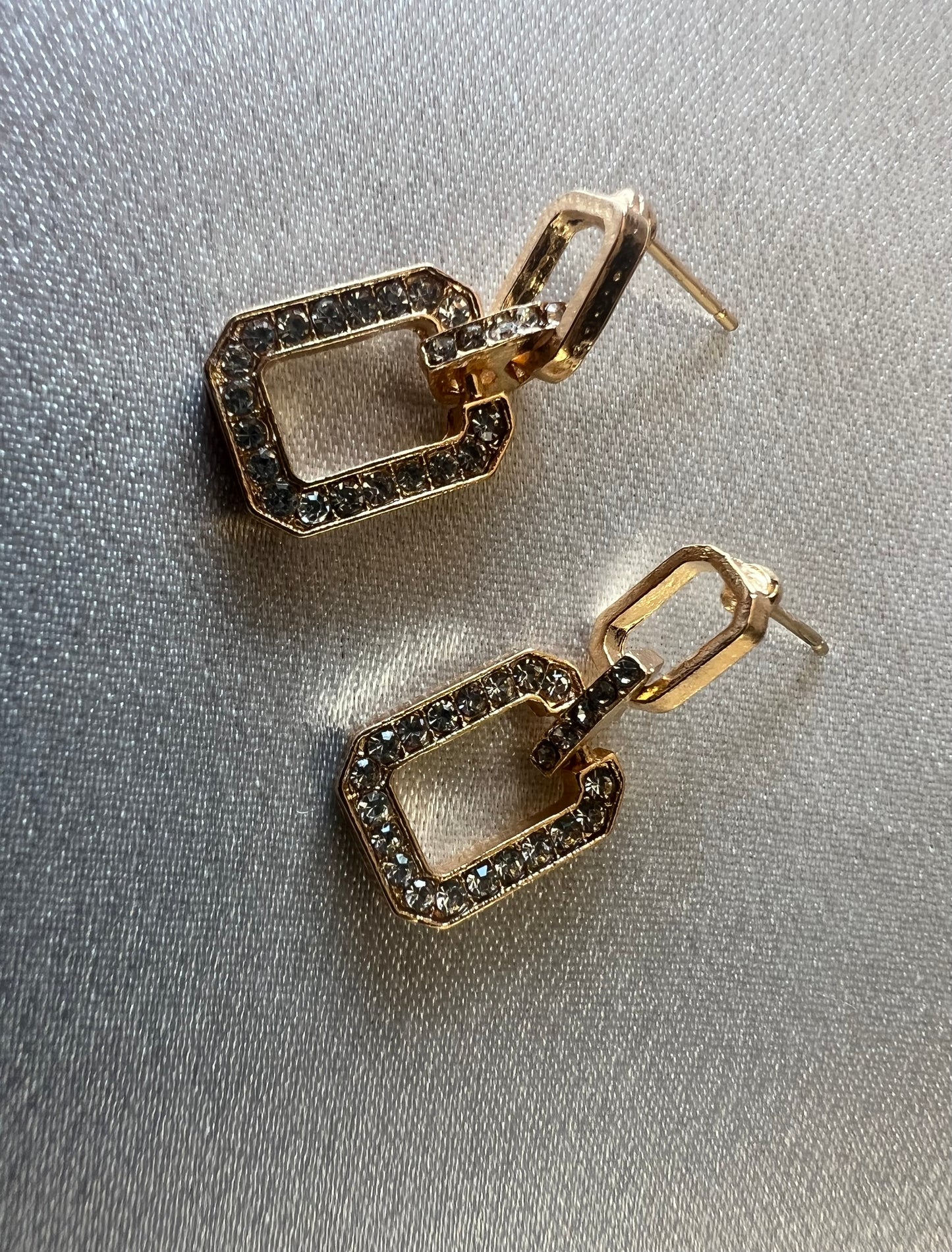 Dramatic Gold Rhinestone Geo Drop Earrings – Tarnish Resistant