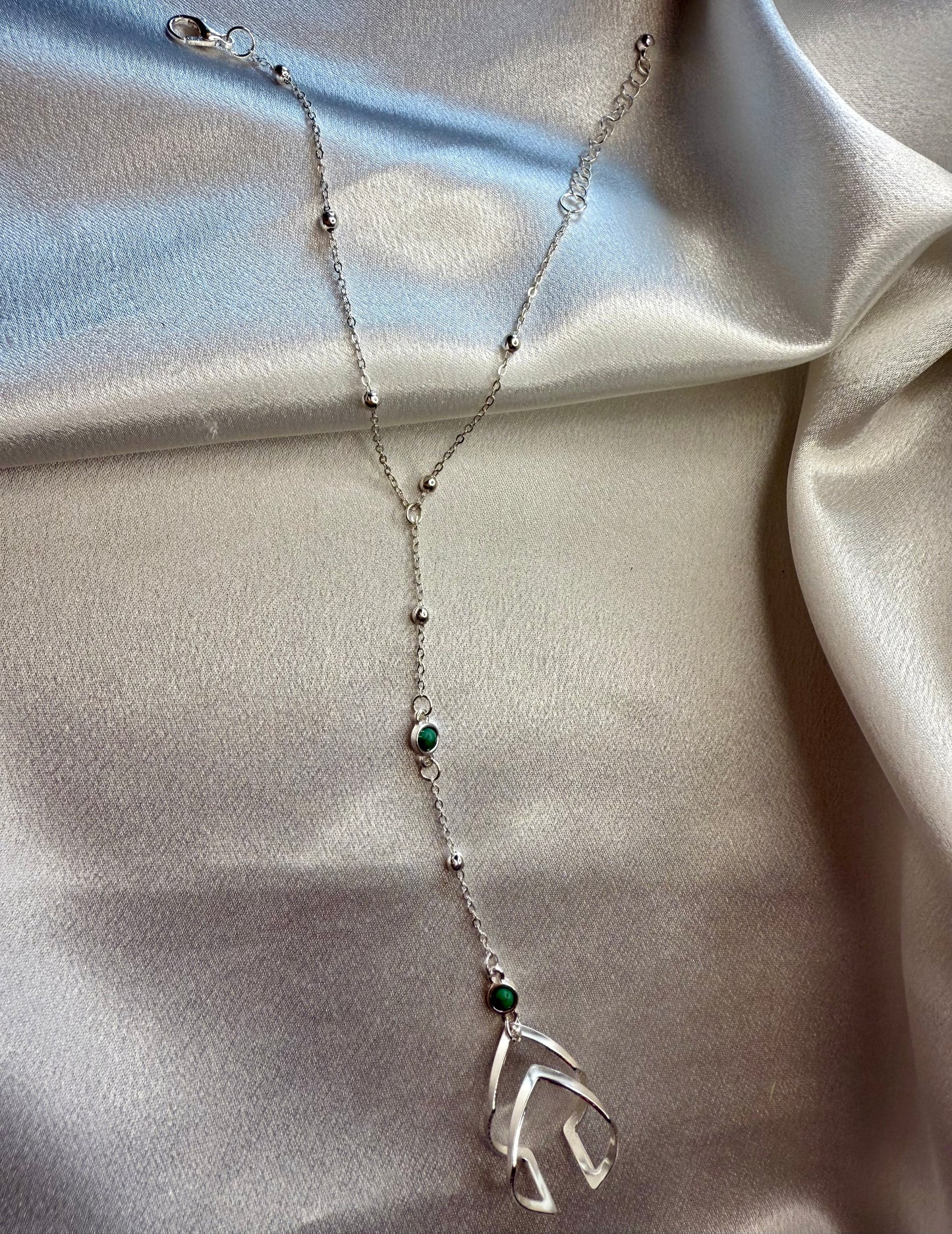 Silver Bean Hand Chain with Turquoise  Style Beads – Adjustable Minimalist Jewellery