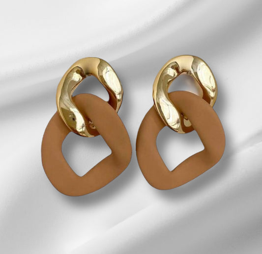 Gold and Khaki Geometric Drop Earrings – Bold Colour, Modern Edge