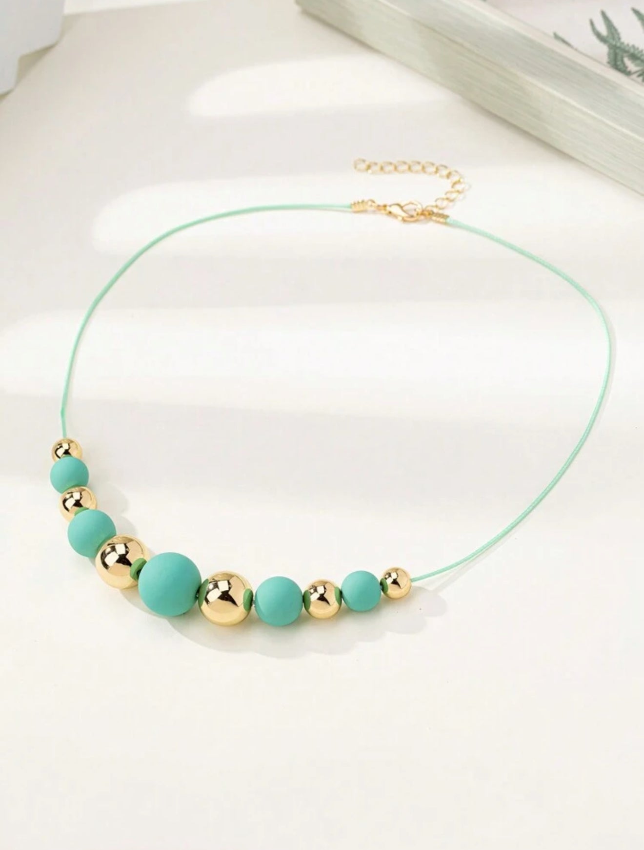Turquoise & Gold Beaded Necklace – Stylish Holiday Friendly Accessory