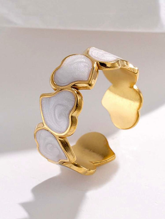Gold Adjustable Heart Cuff Ring – Enamel Cream Heart Design
