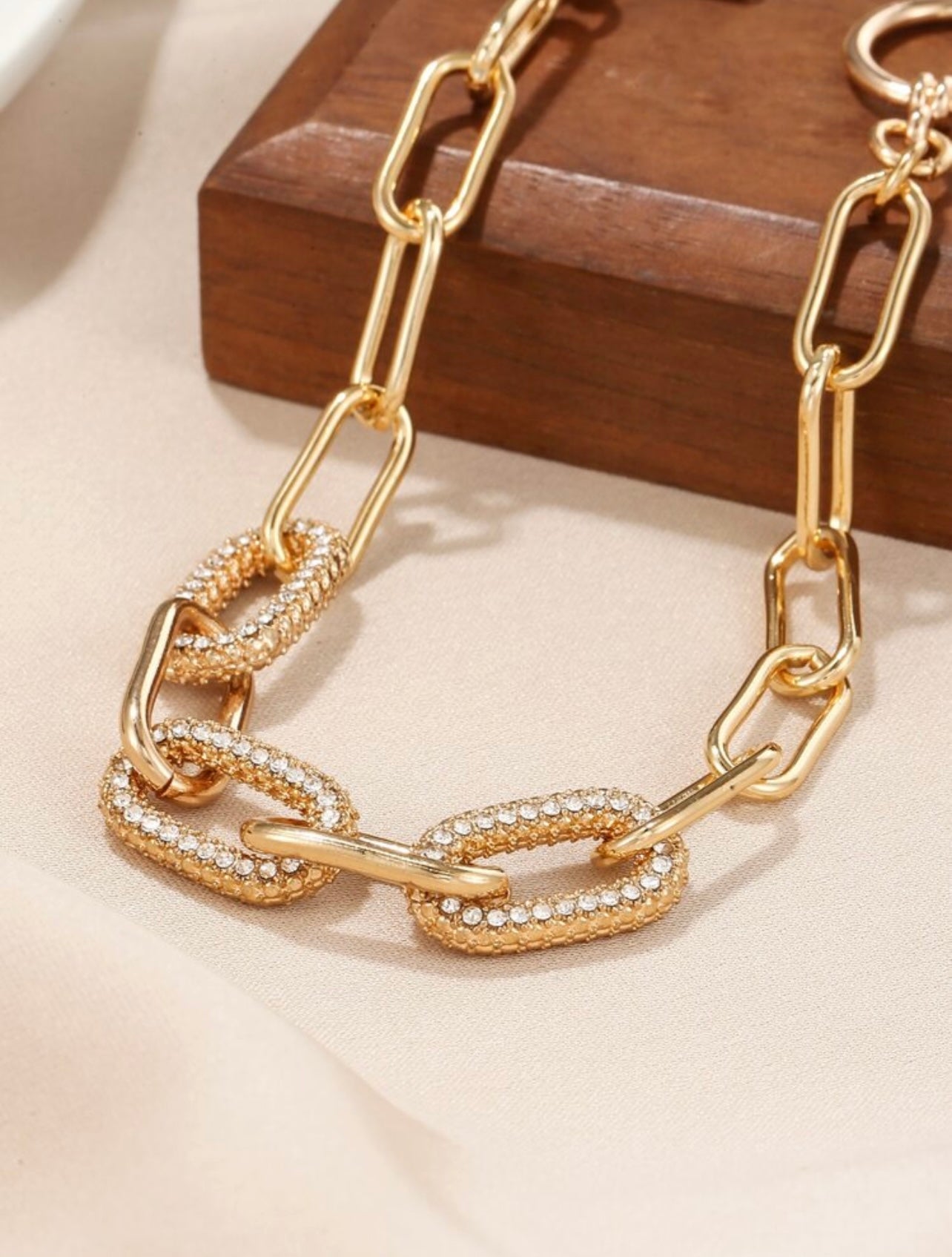 Rhinestone Chain Bracelet – Gold with T-Bar Clasp
