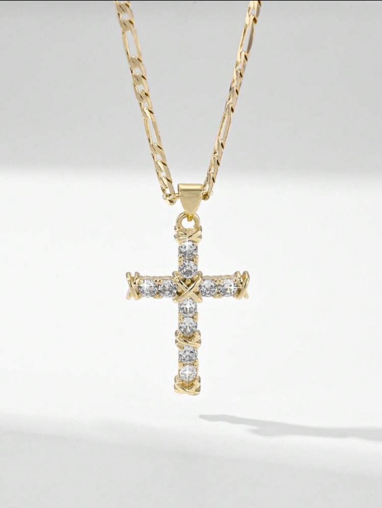 Noble Tarnish Free Raised Cross Pendant Necklace – 14K Gold Plated, Hypoallergenic Zirconia