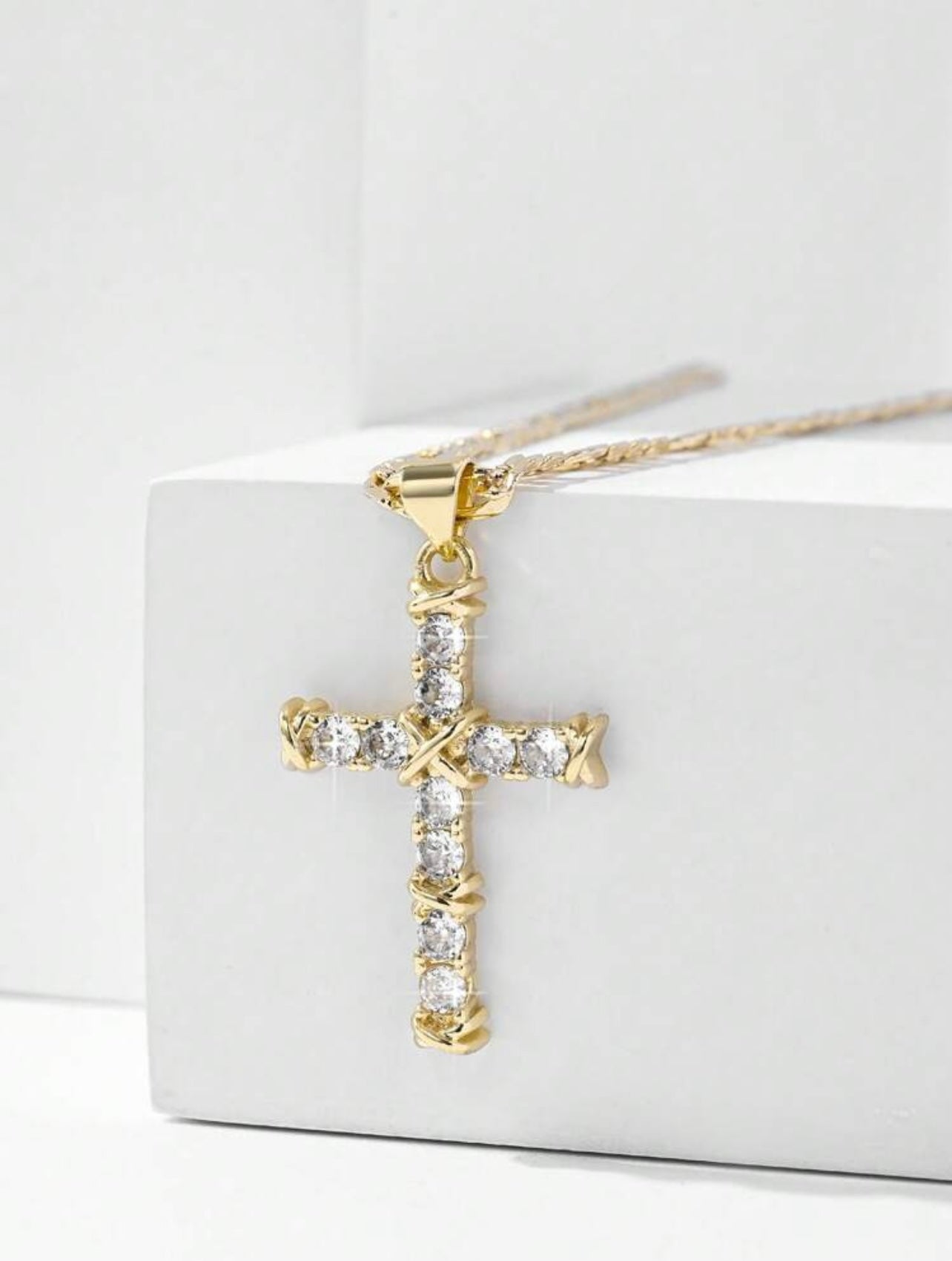 Noble Tarnish Free Raised Cross Pendant Necklace – 14K Gold Plated, Hypoallergenic Zirconia