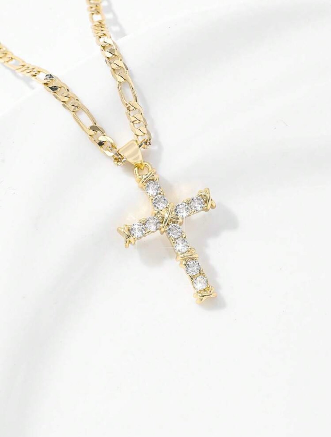 Noble Tarnish Free Raised Cross Pendant Necklace – 14K Gold Plated, Hypoallergenic Zirconia