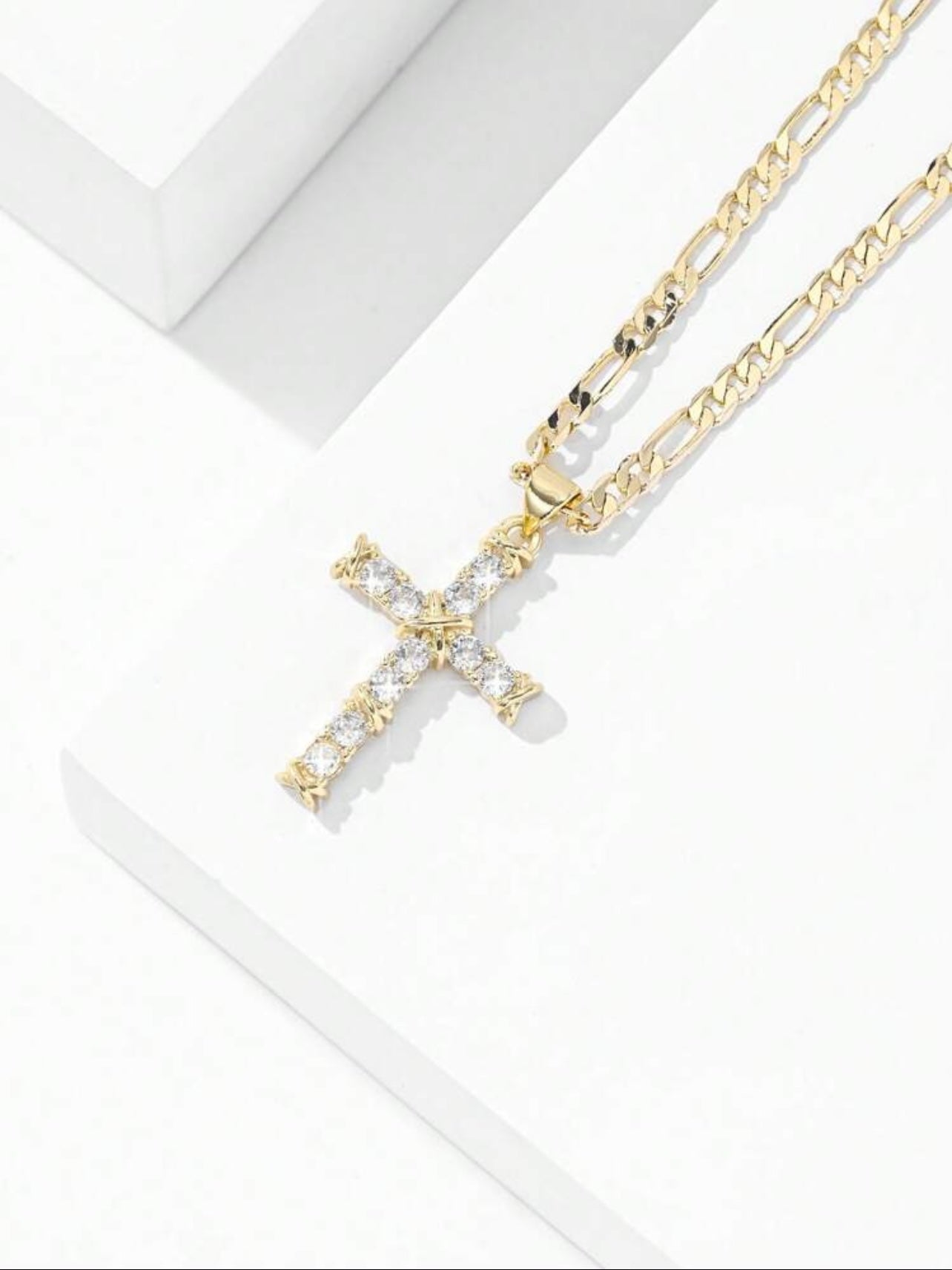 Noble Tarnish Free Raised Cross Pendant Necklace – 14K Gold Plated, Hypoallergenic Zirconia